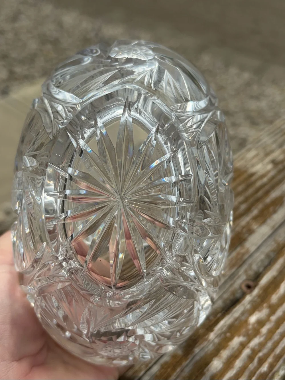 Vintage Cut Crystal Basket Bowl | Deeply Cut Starburst & Diamond Pattern